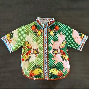 NEW Green Orange Yellow Fruit Floral Button Down Blouse (Matching Pants Avail) L